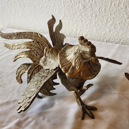 1960s Brass Fighting Roosters Pair