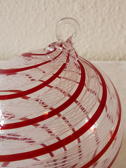 2004 Limited Edition Handblown Red & White Lacinato Glass Ornament