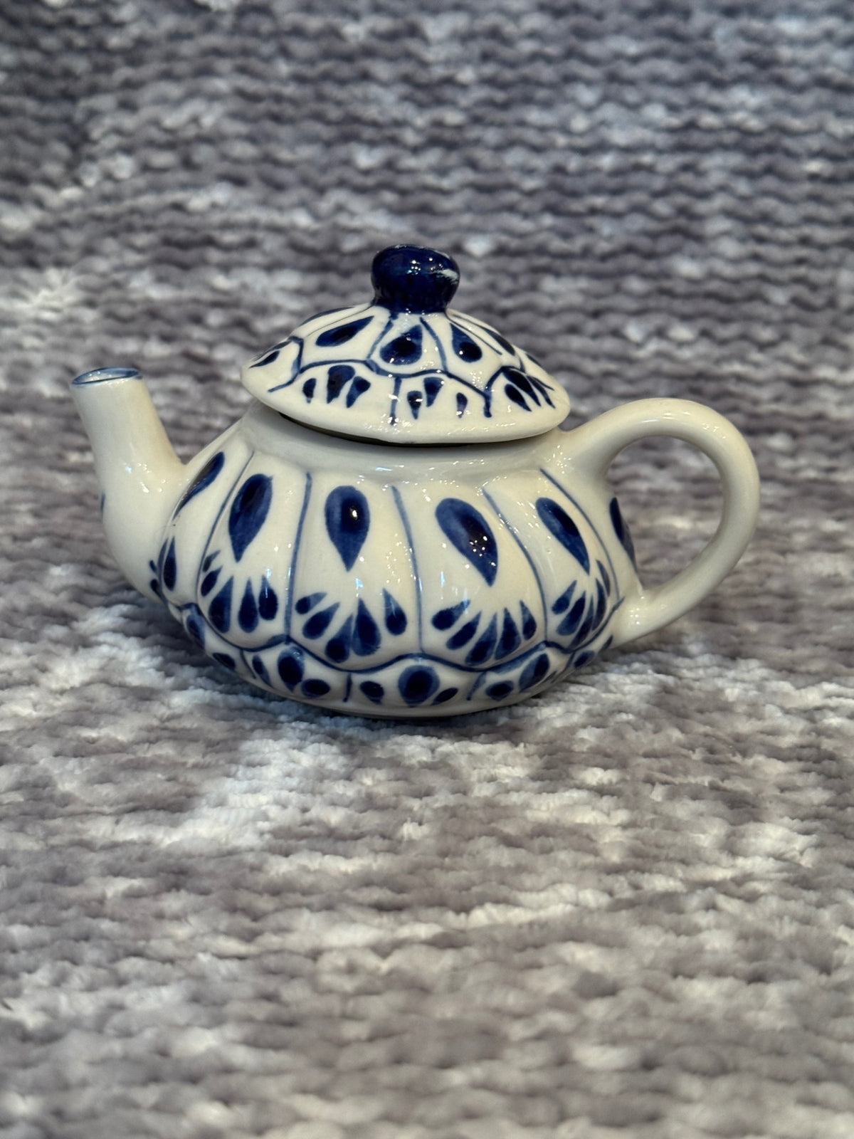 Tiny hand painted blue & white teapot