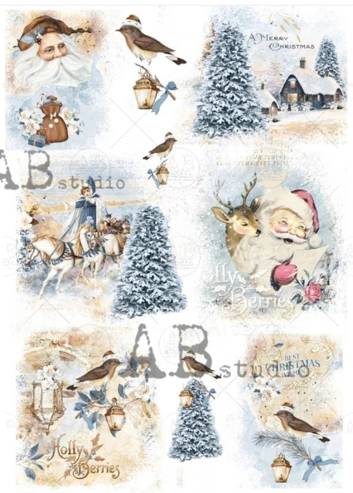 Decoupage Central Decoupage Paper A4 Dashing thru the Snow Decoupage Rice Paper (AB Studios No. 1128)