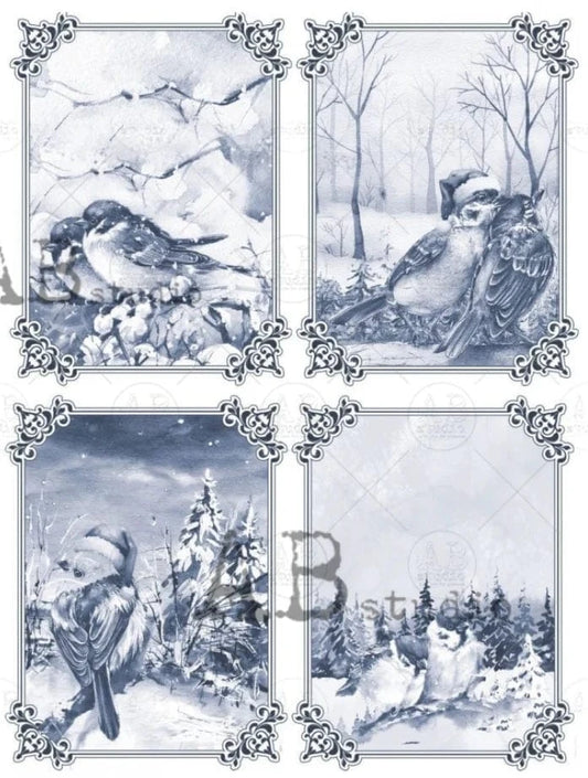 Decoupage Central Decoupage Paper A4 Another Christmas Birds in Blue Decoupage Rice Paper (AB Studios No. 2072)
