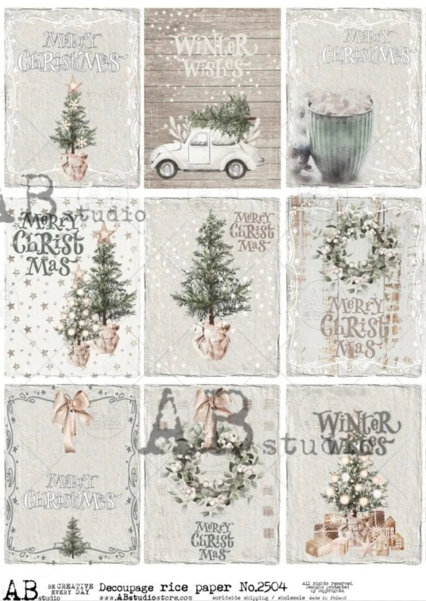 Decoupage Central Decoupage Paper A4 White Christmas Icons Decoupage Rice Paper (AB Studios No. 2504)