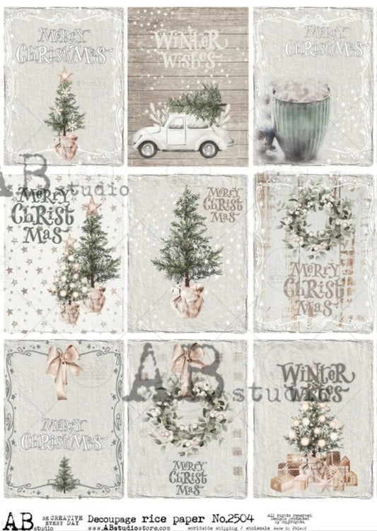 Decoupage Central Decoupage Paper A4 White Christmas Icons Decoupage Rice Paper (AB Studios No. 2504)