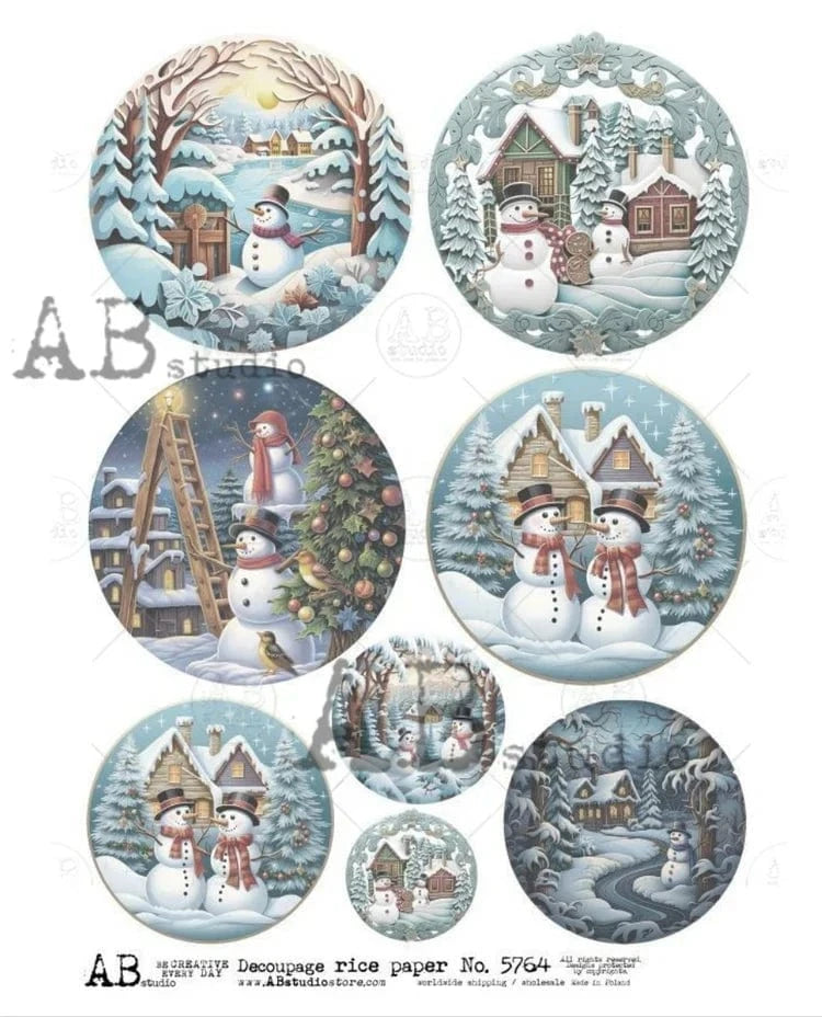 Decoupage Central Decoupage Paper A4 Christmas Scene Circles Ornaments Decoupage Rice Paper (AB Studios No. 5764)