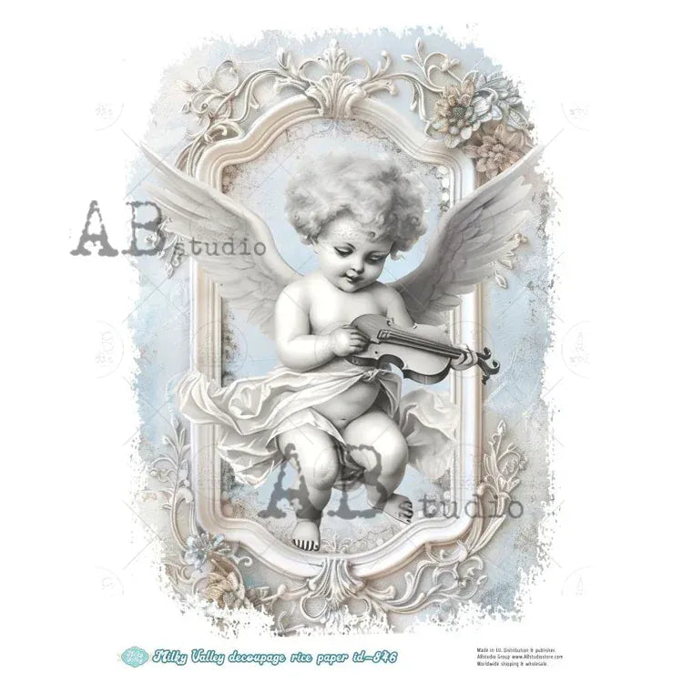 Decoupage Central Decoupage Paper A4 Milky Angel with Violin Rice Paper (AB846)