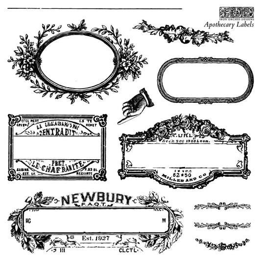 Apothecary Labels 6x6 IOD Stamp (4 Sheets + Envelopes)