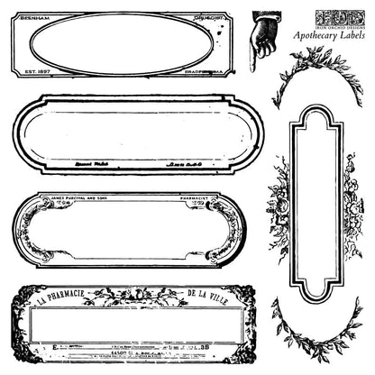 Apothecary Labels 6x6 IOD Stamp (4 Sheets + Envelopes)