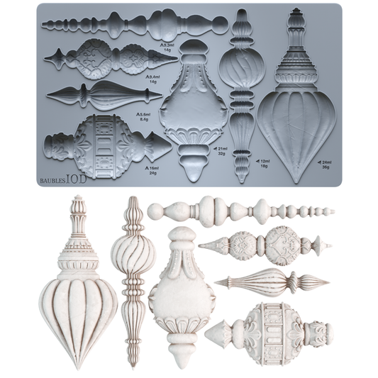 Baubles IOD Mould | 6x10 Christmas Ornament Decor Mould by Iron Orchid Designs | Vintage Holiday Baubles Silicone Casting Mould