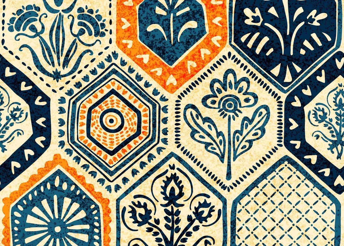 Mint By Michelle Decoupage Paper Blue & Orange Tile - Set of 3 Repeat Pattern Decoupage Paper