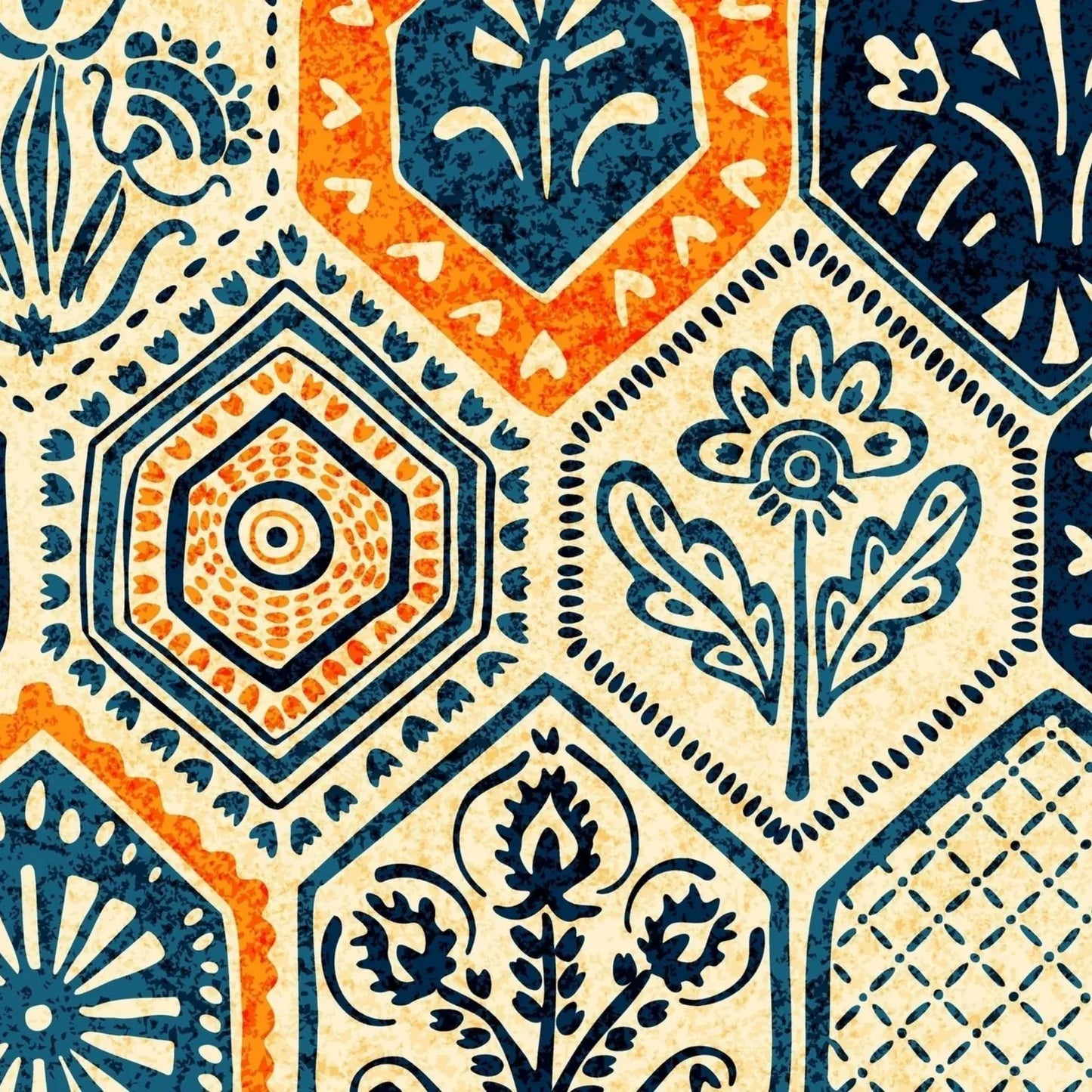Mint By Michelle Decoupage Paper Blue & Orange Tile - Set of 3 Repeat Pattern Decoupage Paper