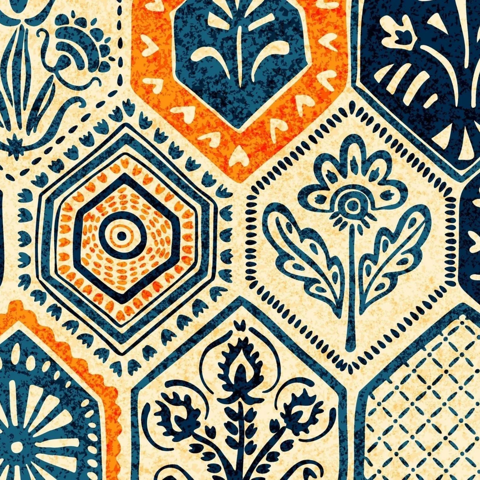 Mint By Michelle Decoupage Paper Blue & Orange Tile - Set of 3 Repeat Pattern Decoupage Paper