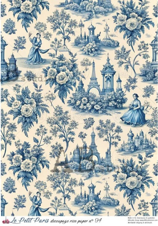 Blue Delft Toile Decoupage Rice Paper (Le Petit Paris No 94)