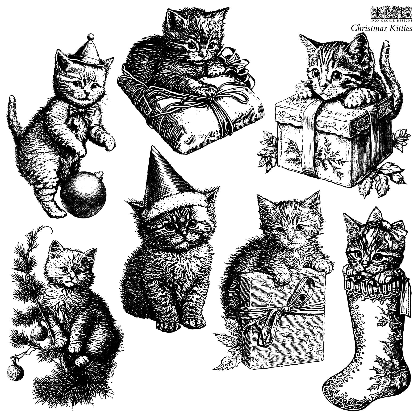 Locker61 Stamping Materials Christmas Kitties 12x12 IOD Stamp (1 sheet) *RETIRED*