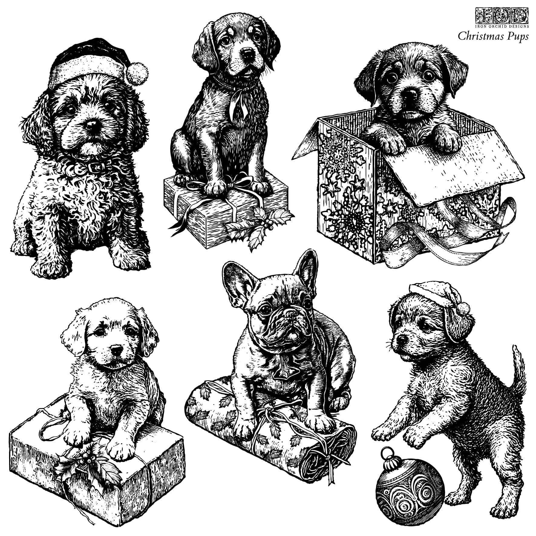 Locker61 Stamping Materials Christmas Pups 12x12 IOD Stamp (1 sheet) *RETIRED*