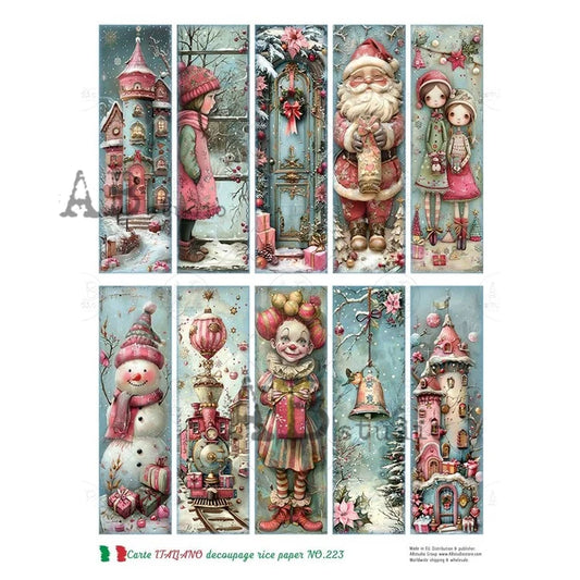 A4 Christmas 10 Rectangles Decoupage Rice Paper (Carte Italiano No. 223)