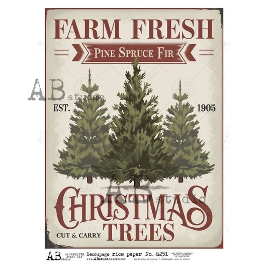 A4 Farm Fresh Christmas Tree Decoupage Rice Paper (AB Studios No. 6251)