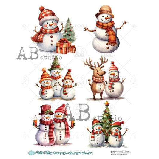 A4 Cozy Snowmen Crew Decoupage Rice Paper (AB Studios No. 801)