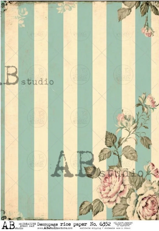 French Market Floral Stripes Rice Paper Background (AB Studios No 6352)