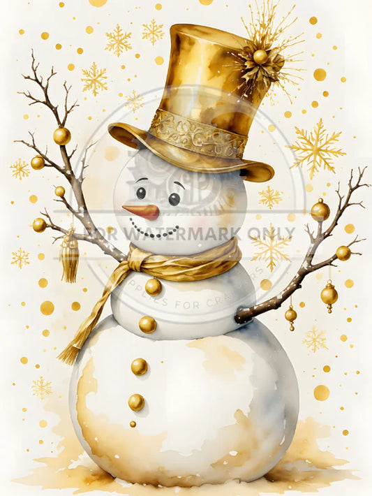 A4 Golden Snowman Decoupage Rice Paper (DC813)