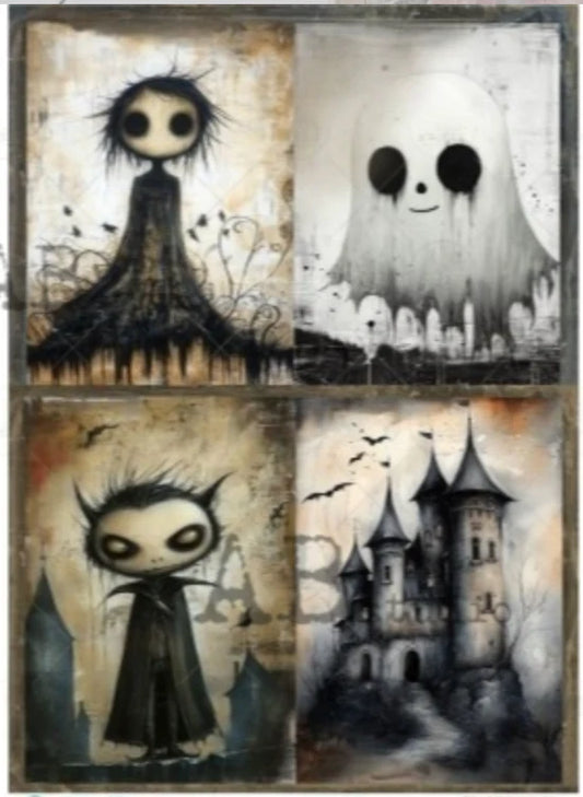 A4 Gothic Shadows Quartet Decoupage Rice Paper (AB Studios No. 855)