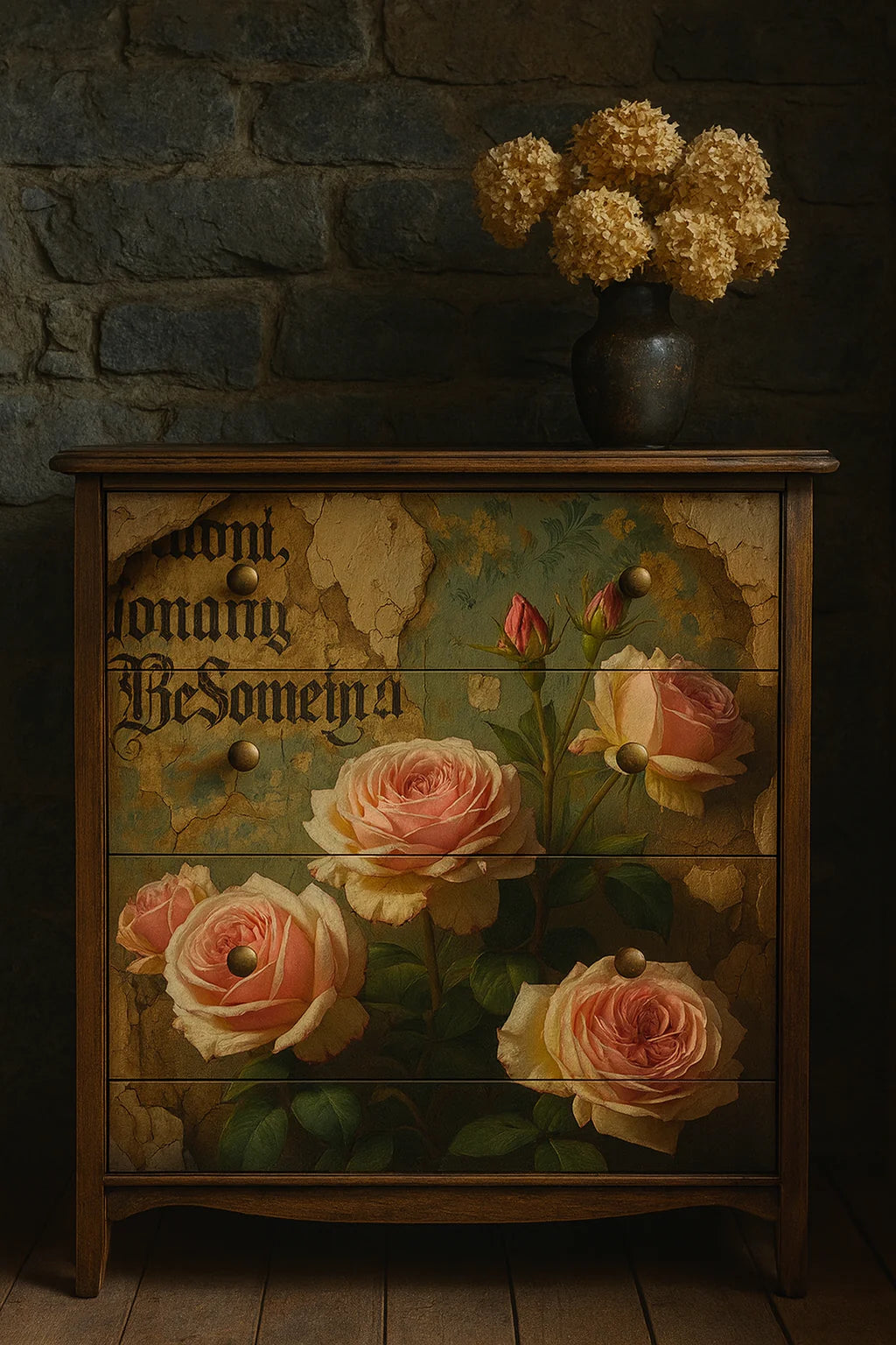 Gritty Roses - 23x33 Large A1 Size Decoupage Paper - Mint by Michelle