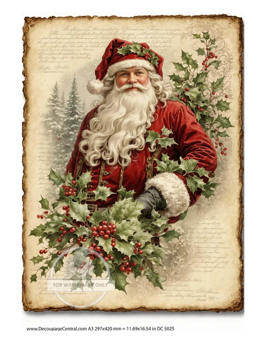 A3 Holly Jolly Santa Decoupage Rice Paper (DC5025)
