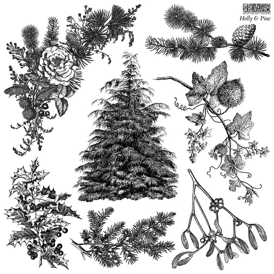 Holly & Pine 12x12 IOD Stamp (1 sheet)