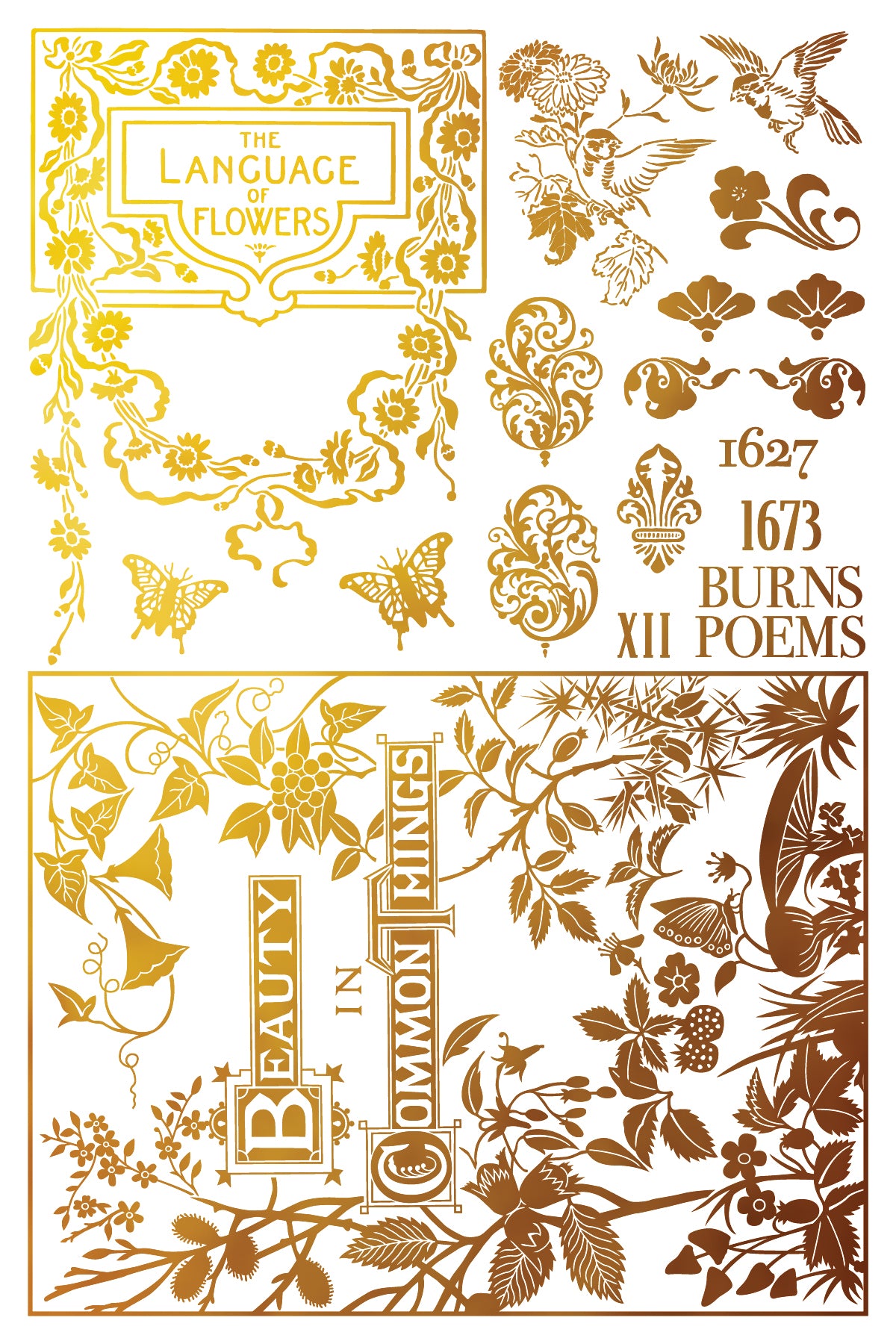 IOD Athenaeum Foil Transfer | 8"x12" Gold & Silver Gilded Decor Transfer by Iron Orchid Designs | Vintage Literary & Botanical Designs