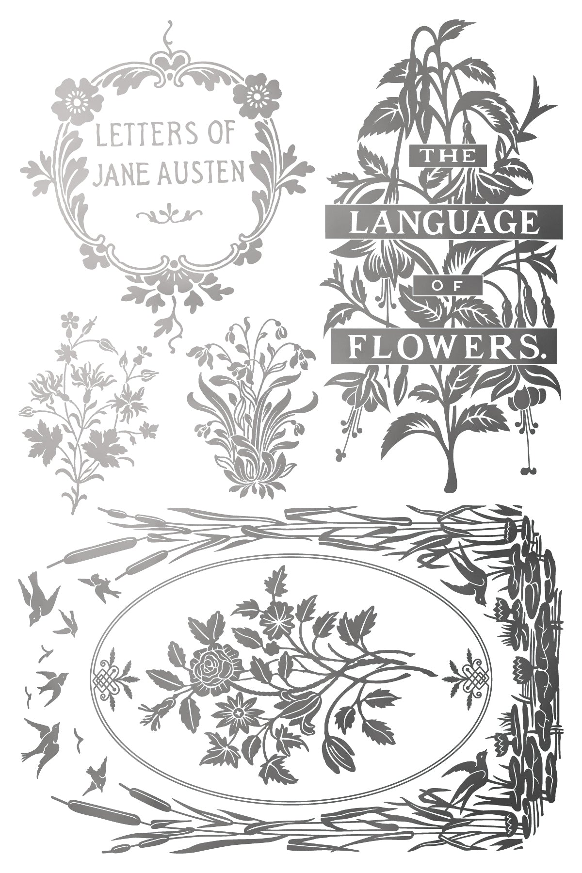IOD Athenaeum Foil Transfer | 8"x12" Gold & Silver Gilded Decor Transfer by Iron Orchid Designs | Vintage Literary & Botanical Designs