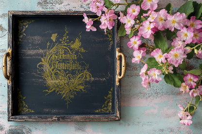 IOD Athenaeum Foil Transfer | 8"x12" Gold & Silver Gilded Decor Transfer by Iron Orchid Designs | Vintage Literary & Botanical Designs