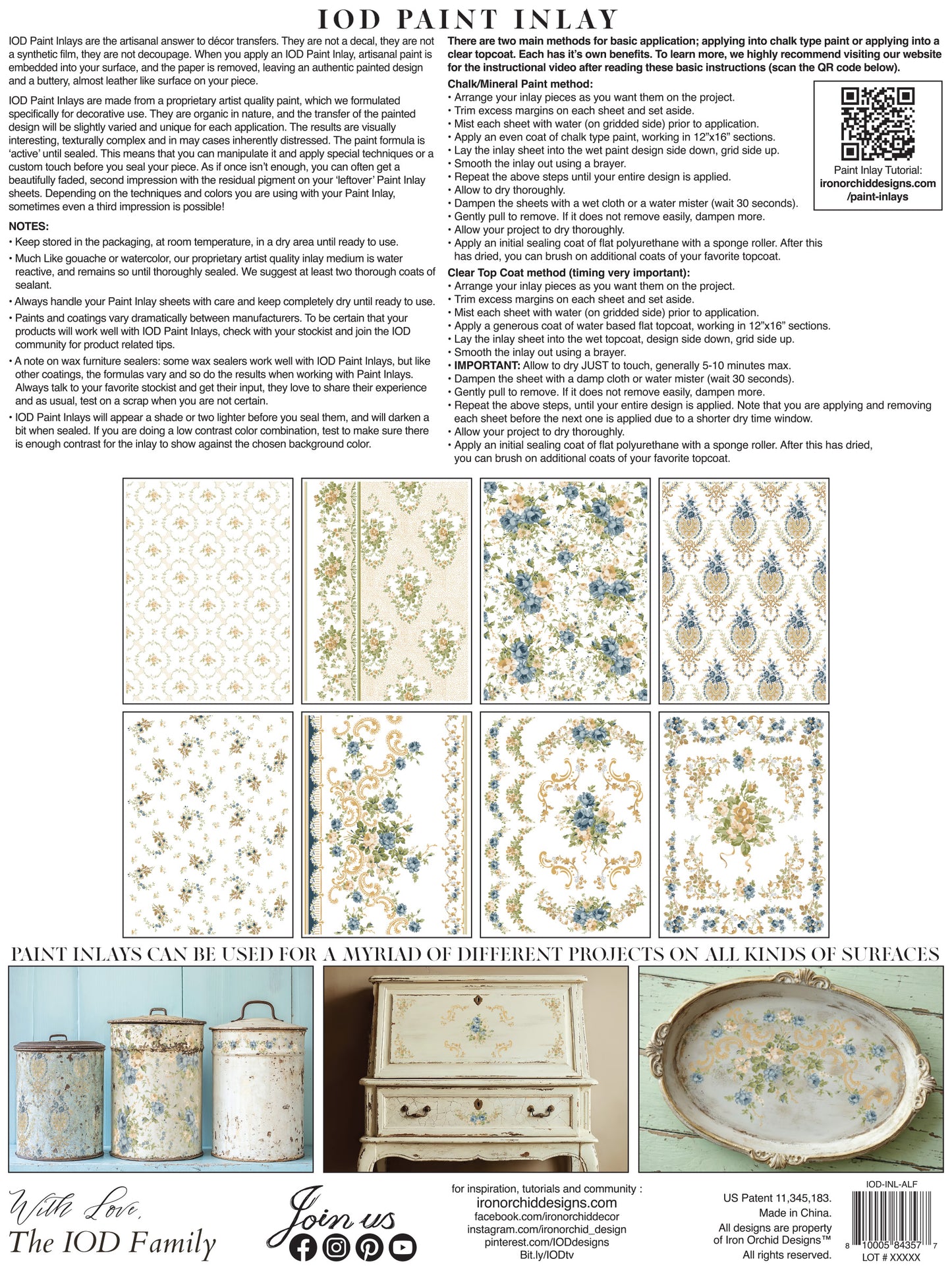 IOD Alfred Peats & Co Paint Inlay | 8 Sheet Large Decor Inlay by Iron Orchid Designs | Vintage Floral Wallpaper Design