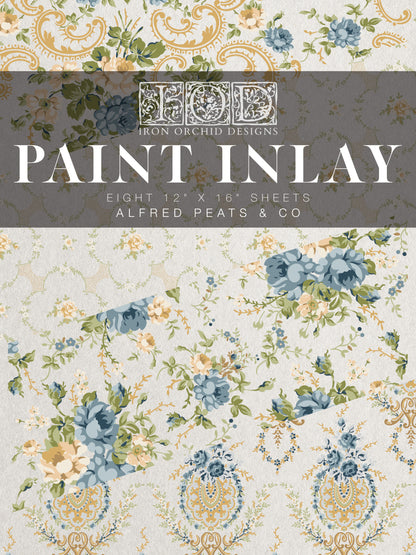 IOD Alfred Peats & Co Paint Inlay | 8 Sheet Large Decor Inlay by Iron Orchid Designs | Vintage Floral Wallpaper Design