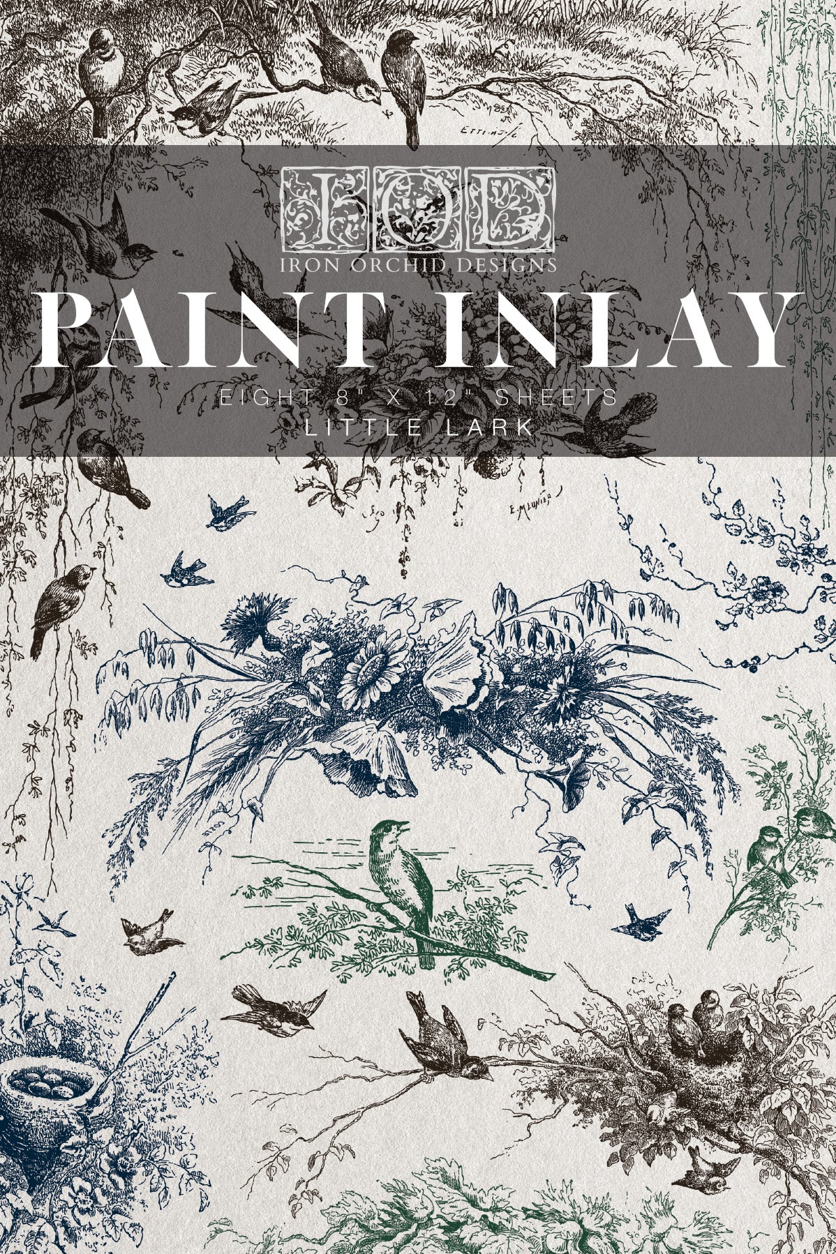 IOD Little Lark Paint Inlay | FIRST EVER 8x12 Beginner-Friendly Decor Inlay by Iron Orchid Designs | Vintage Birds & Botanical Designs
