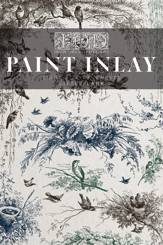 IOD Little Lark Paint Inlay | FIRST EVER 8x12 Beginner-Friendly Decor Inlay by Iron Orchid Designs | Vintage Birds & Botanical Designs