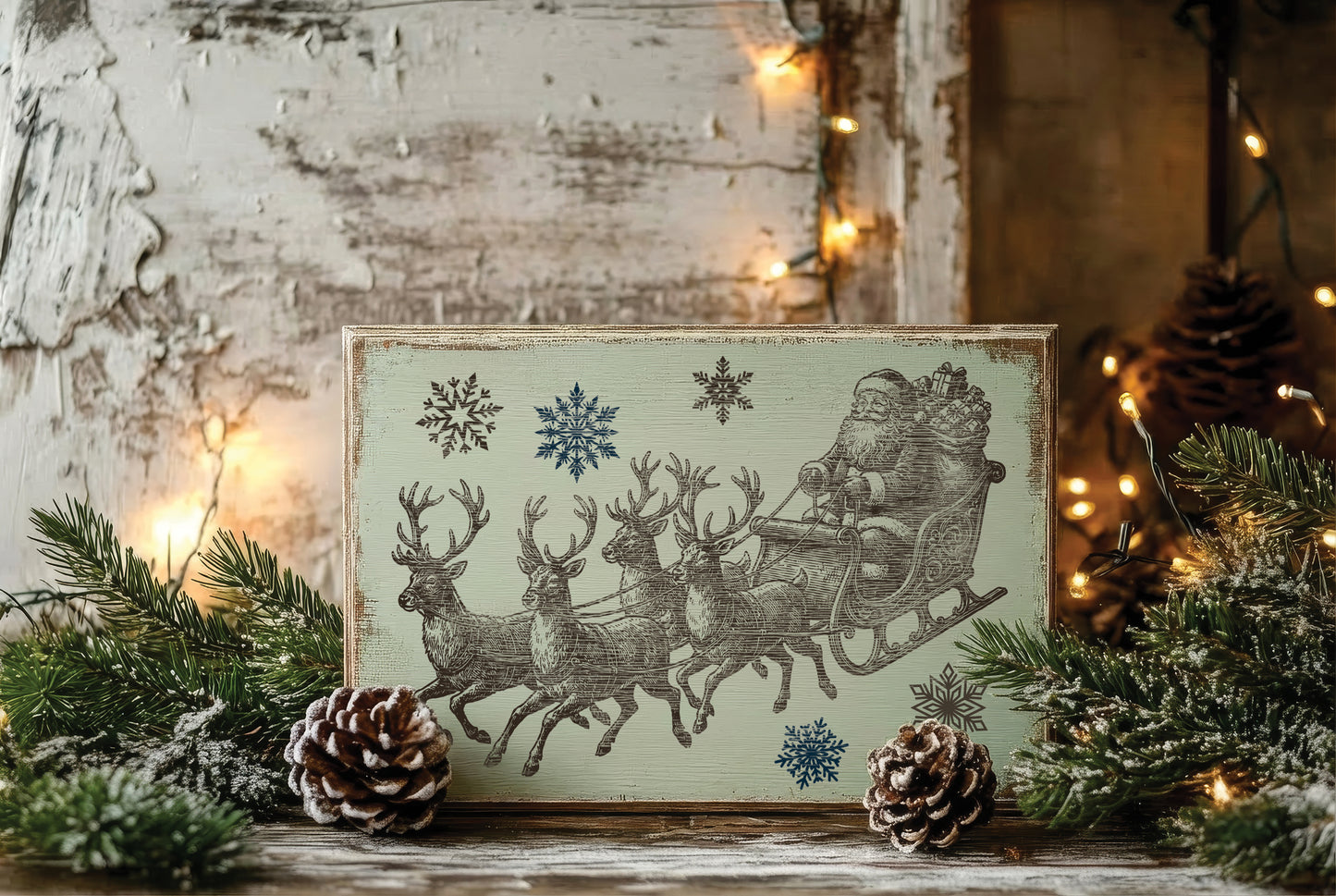The North Pole Co. IOD Paint Inlay | 8x12 Vintage Christmas Paint Inlay by Iron Orchid Designs | Santa, Toy Shop & Holiday Furniture Paint Inlay