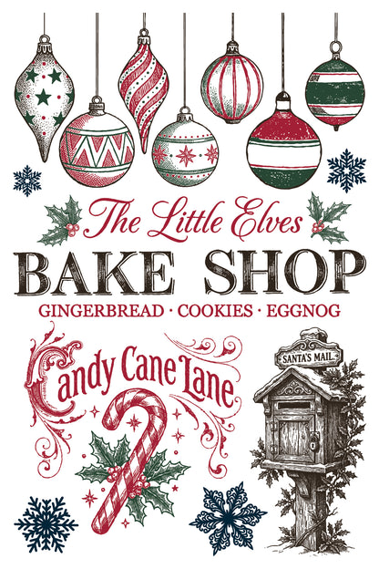 The North Pole Co. IOD Paint Inlay | 8x12 Vintage Christmas Paint Inlay by Iron Orchid Designs | Santa, Toy Shop & Holiday Furniture Paint Inlay