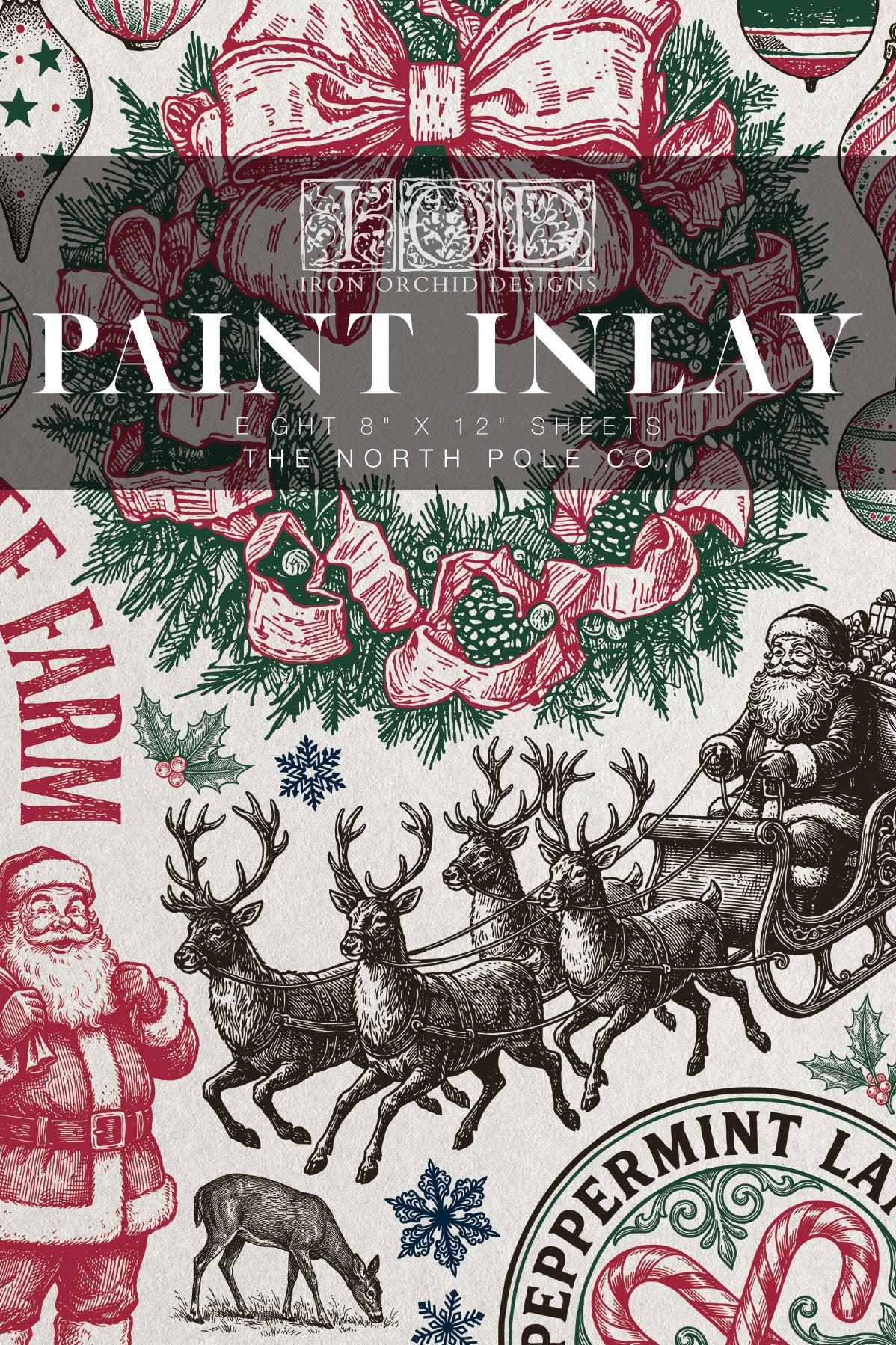 The North Pole Co. IOD Paint Inlay | 8x12 Vintage Christmas Paint Inlay by Iron Orchid Designs | Santa, Toy Shop & Holiday Furniture Paint Inlay