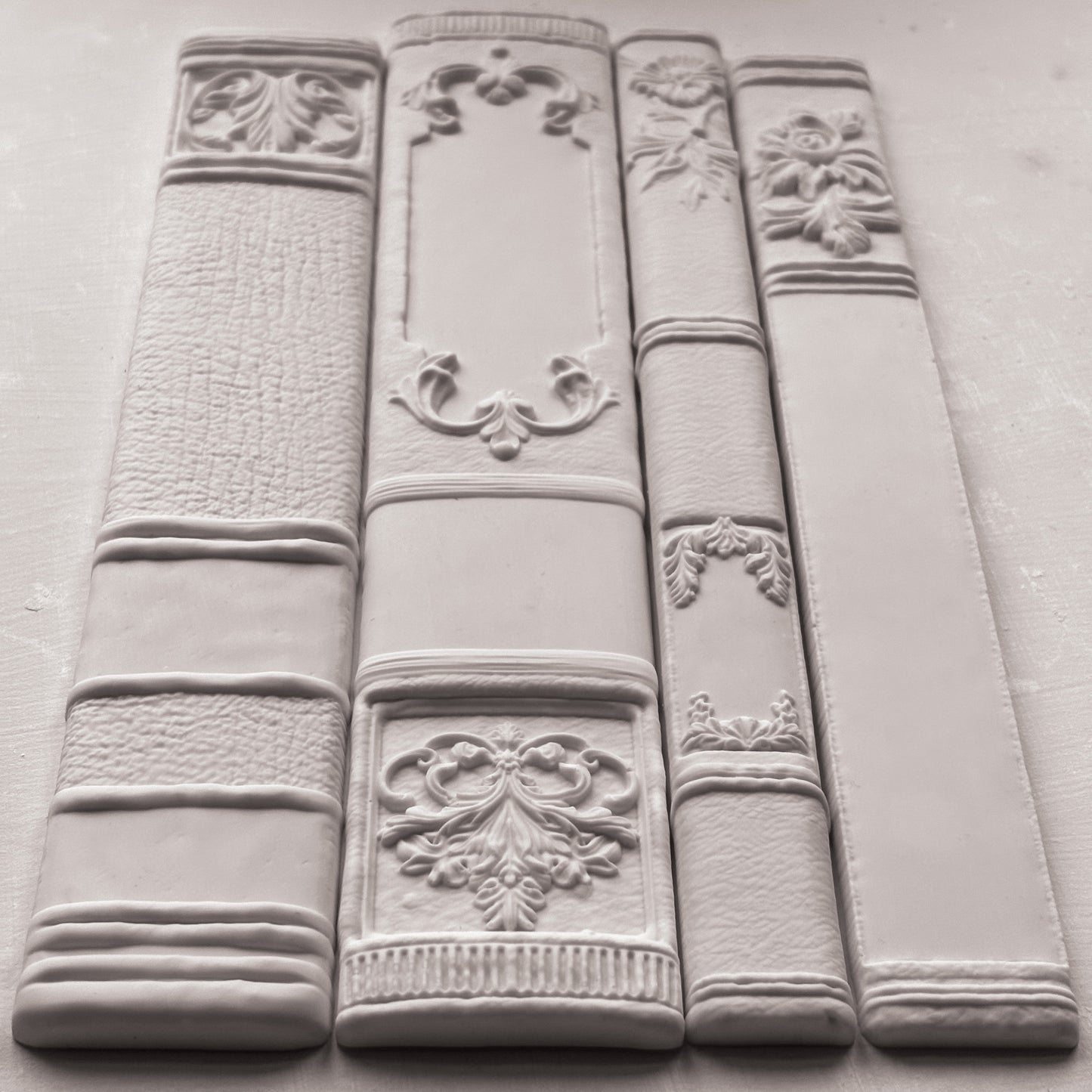 Bookish IOD Mould | 6x10 Silicone Decor Mould by Iron Orchid Designs | Vintage Book Spines, Library & Furniture Embellishments