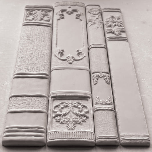 Bookish IOD Mould | 6x10 Silicone Decor Mould by Iron Orchid Designs | Vintage Book Spines, Library & Furniture Embellishments