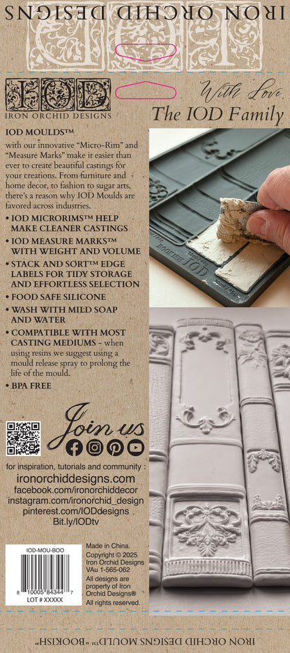 Bookish IOD Mould | 6x10 Silicone Decor Mould by Iron Orchid Designs | Vintage Book Spines, Library & Furniture Embellishments