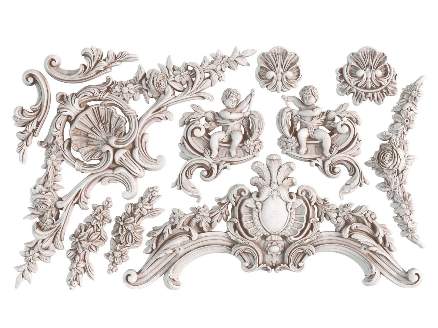 Cadré IOD Mould | 6x10 Silicone Decor Mould by Iron Orchid Designs | Ornate French Frame, Scroll & Cherub Embellishments