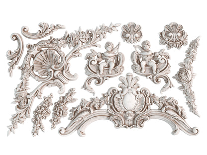 Cadré IOD Mould | 6x10 Silicone Decor Mould by Iron Orchid Designs | Ornate French Frame, Scroll & Cherub Embellishments