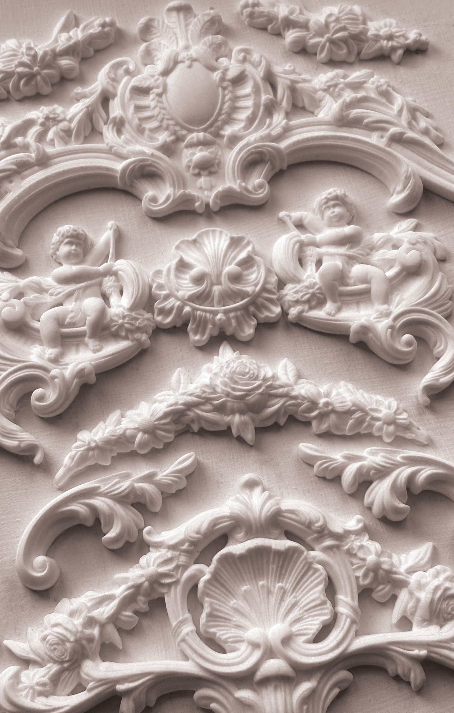 Cadré IOD Mould | 6x10 Silicone Decor Mould by Iron Orchid Designs | Ornate French Frame, Scroll & Cherub Embellishments