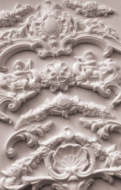 Cadré IOD Mould | 6x10 Silicone Decor Mould by Iron Orchid Designs | Ornate French Frame, Scroll & Cherub Embellishments
