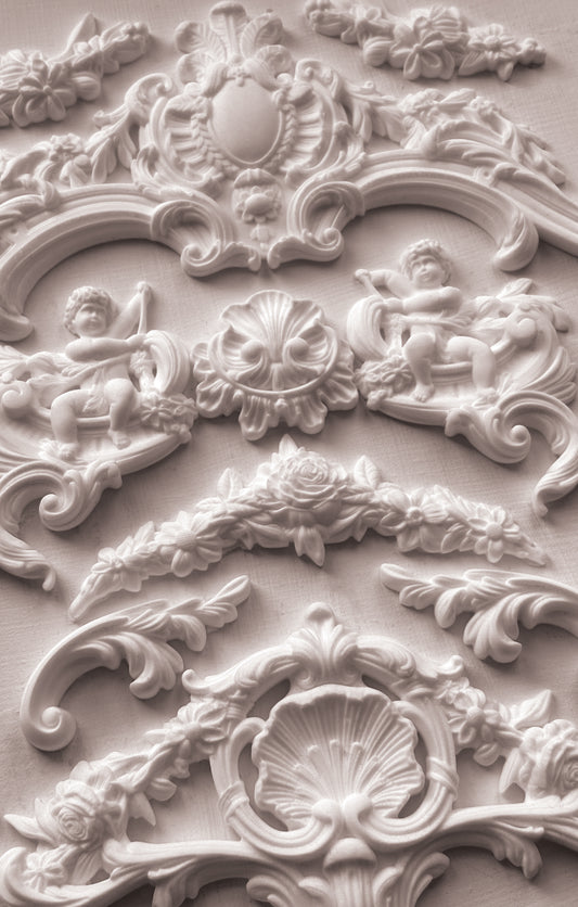 Cadré IOD Mould | 6x10 Silicone Decor Mould by Iron Orchid Designs | Ornate French Frame, Scroll & Cherub Embellishments