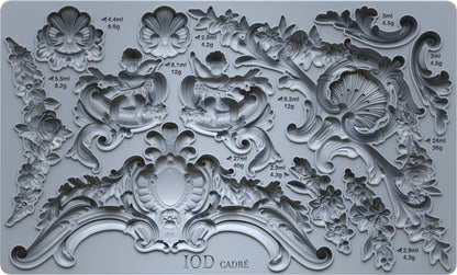 Cadré IOD Mould | 6x10 Silicone Decor Mould by Iron Orchid Designs | Ornate French Frame, Scroll & Cherub Embellishments