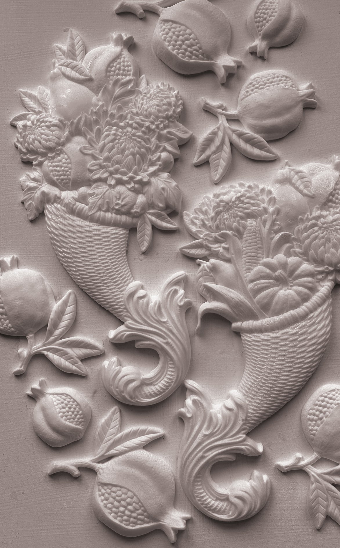 Cornucopias IOD Mould | 6x10 Harvest Cornucopia Decor Mould by Iron Orchid Designs | Vintage Thanksgiving Silicone Casting Mould