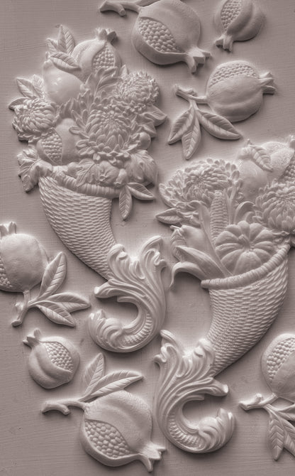 Cornucopias IOD Mould | 6x10 Harvest Cornucopia Decor Mould by Iron Orchid Designs | Vintage Thanksgiving Silicone Casting Mould