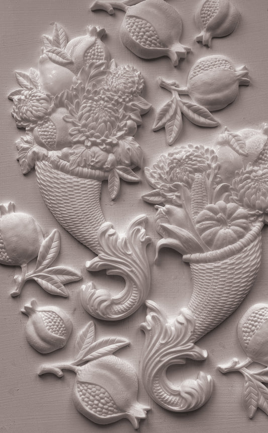 Cornucopias IOD Mould | 6x10 Harvest Cornucopia Decor Mould by Iron Orchid Designs | Vintage Thanksgiving Silicone Casting Mould