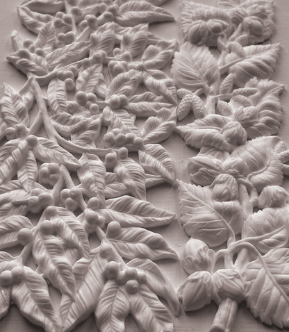 Hazel & Bay IOD Mould | 6x10 Botanical Foliage & Berry Decor Mould by Iron Orchid Designs | Nature-Inspired Silicone Casting Mould